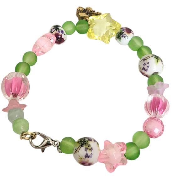 Floral Peony Ceramic Beads Acrylic Bead Candy Star Shapes Kawaii Bracelet - Picture 2 of 2